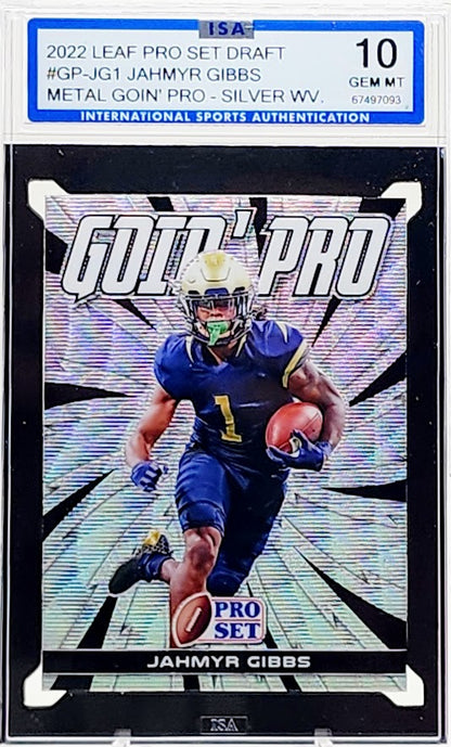 2022 Leaf Pro Set Draft Proof Goin' Pro Silver Wave Jahmyr Gibbs RC Rookie #GP-JG1 ISA 10 GEM Mint