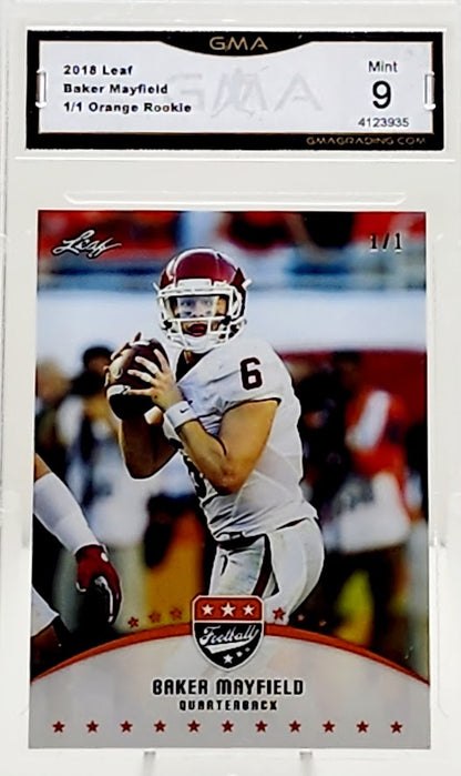 2018 Leaf Special Release Football #LB01 Baker Mayfield Orange RC 1/1 - GMA 9 MT