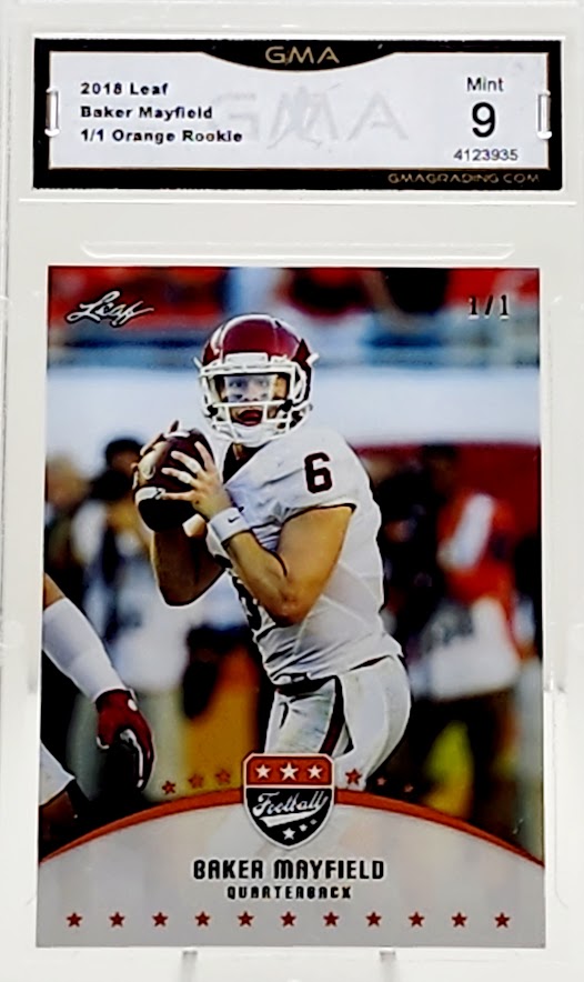 2018 Leaf Special Release Football #LB01 Baker Mayfield Orange RC 1/1 - GMA 9 MT