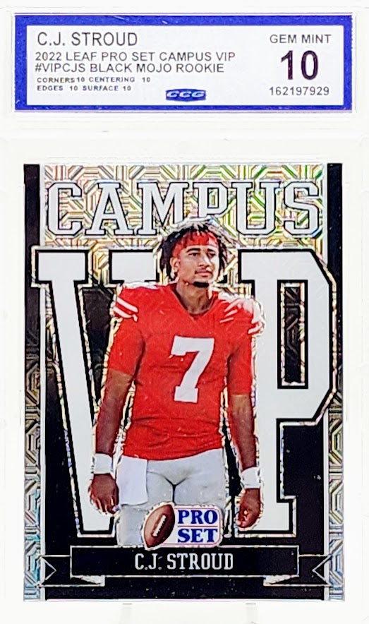 2022 Leaf Pro Set CJ Stroud Campus VIP Black Mojo Rookie VIP-CJS CCG 10 GEM Mint