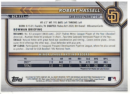 2022 Bowman Chrome Sapphire Robert Hassell #BCP-133