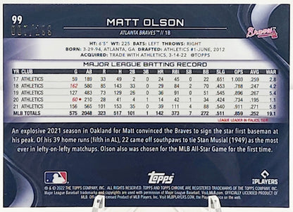 2022 Topps Chrome Black #99 Matt Olson 07/199