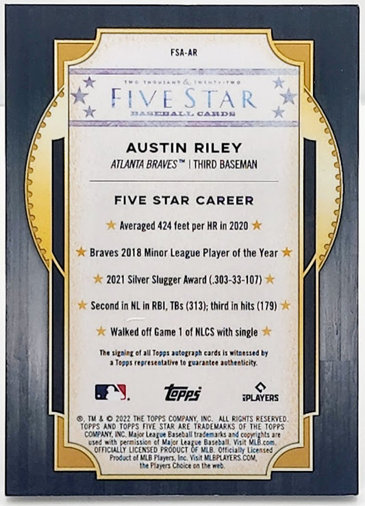 2022 Topps Five Star Auto Austin Riley #FSA-AR Braves Autograph /50