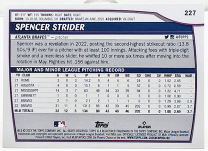 2023 Big League Base Uncommon Rainbow Foil #227 Spencer Strider - Atlanta Braves