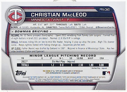 2023 Bowman Christian MacLeod 1st Bowman Purple Auto 240/250 #PPA-CMD
