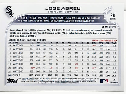 2022 Topps Chrome REFRACTOR Jose Abreu #28 Parallel Card Chicago White Sox - walk-of-famesports