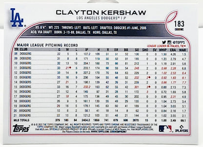 2022 Topps Chrome #183 Clayton Kershaw Xfractor Los Angeles Dodgers - walk-of-famesports