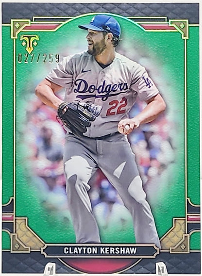 2022 Topps Triple Threads Clayton Kershaw Green Parallel Card 27/259 - walk-of-famesports