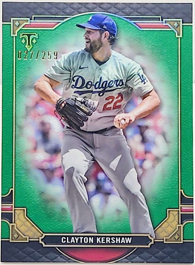 2022 Topps Triple Threads Clayton Kershaw Green Parallel Card 27/259 - walk-of-famesports