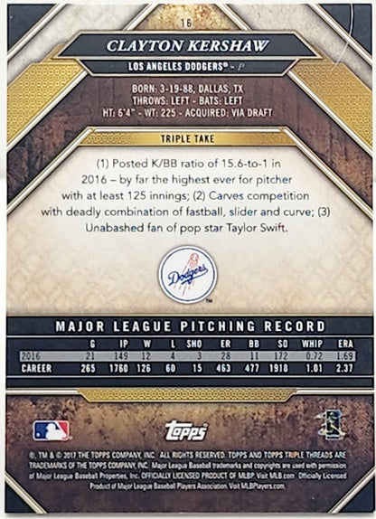 2017 TOPPS TRIPLE THREADS Clayton Kershaw #16 PURPLE Refractor 107/340 - Dodgers - walk-of-famesports