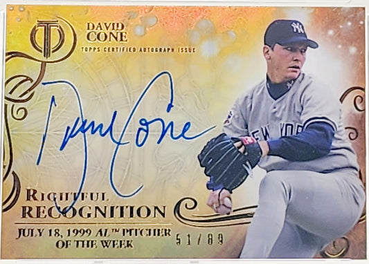 David Cone 2015 Topps Tribute Rightful Recognition Autograph Card #NOW-DC 51/89 Yankees GMA 9 Mint - walk-of-famesports