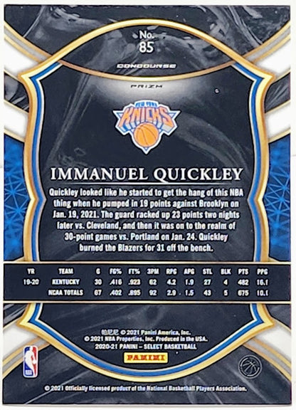 Immanuel Quickley RC 2020-21 Select Concourse Blue Purple Ice Prizm # 85 Knicks - walk-of-famesports