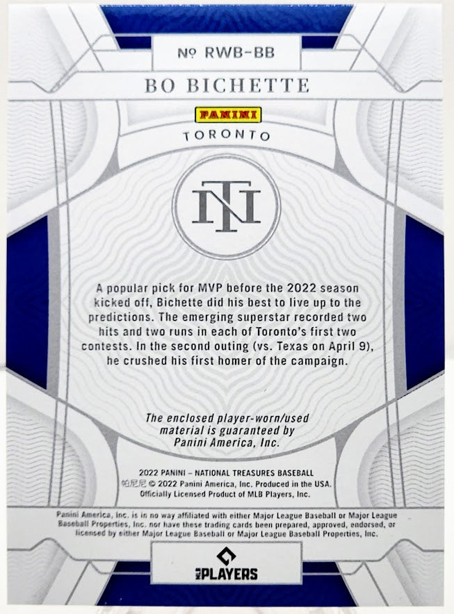 2022 National Treasures Bo Bichette Red White Blue /25 #RWB-BB Toronto Blue Jays