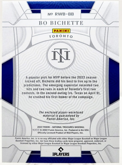 2022 National Treasures Bo Bichette Red White Blue /25 #RWB-BB Toronto Blue Jays