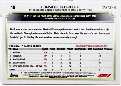 2022 Topps Chrome Formula 1 #48 Lance Stroll Purple Refractor 23/399