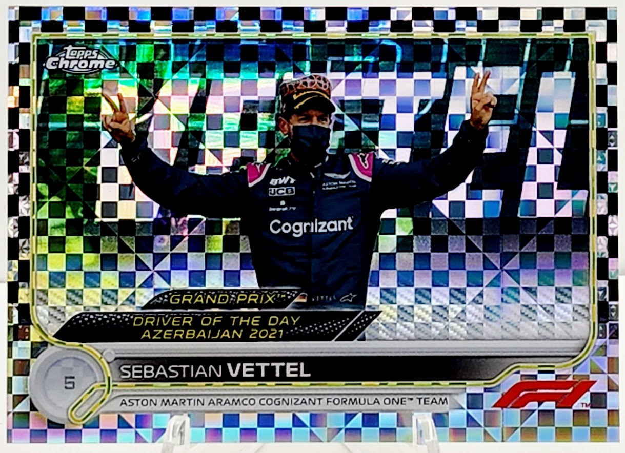 2022 Topps Chrome F1 Formula 1 #178 Sebastian Vettel Checker Flag X-Fractor