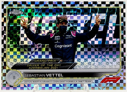 2022 Topps Chrome F1 Formula 1 #178 Sebastian Vettel Checker Flag X-Fractor