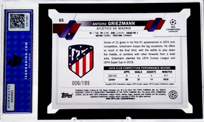 2022-23 Topps UEFA Club Competitions #65 Antoine Griezmann Neon Green 6/199 ISA 10