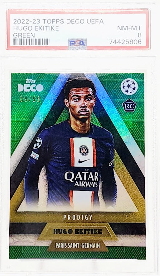 2022-23 Topps Deco Hugo Ekitike Rookie Green /99 PSG Prodigy RC PSA 8 Population 1