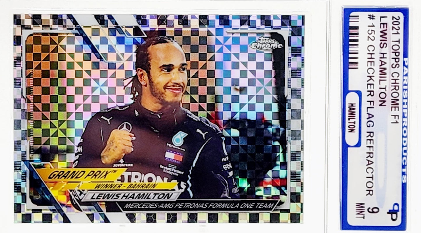 2021 Topps Chrome F1 Grand Prix Winner Checker Flag Refractor #152 Lewis Hamilton Parish 9 Mint