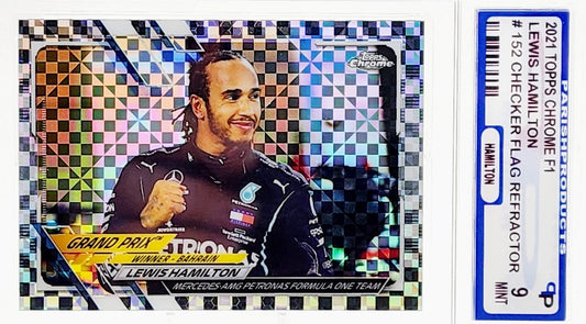 2021 Topps Chrome F1 Grand Prix Winner Checker Flag Refractor #152 Lewis Hamilton Parish 9 Mint