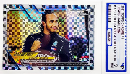 2021 Topps Chrome F1 Grand Prix Winner Checker Flag Refractor #152 Lewis Hamilton Parish 9 Mint
