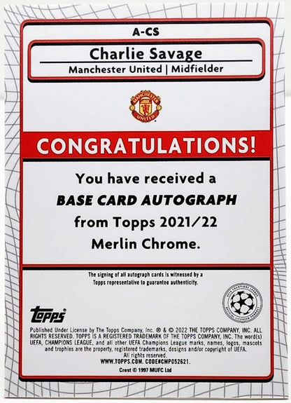 Charlie Savage 2021-22 Topps Merlin Chrome UCL Refractor RC Auto ML152