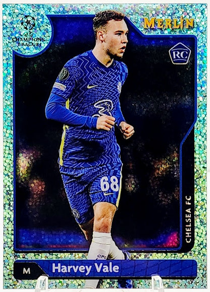 2021-22 Topps Merlin UEFA Harvey Vale /199 Aqua Speckle Refractor RC #58 CHELSEA