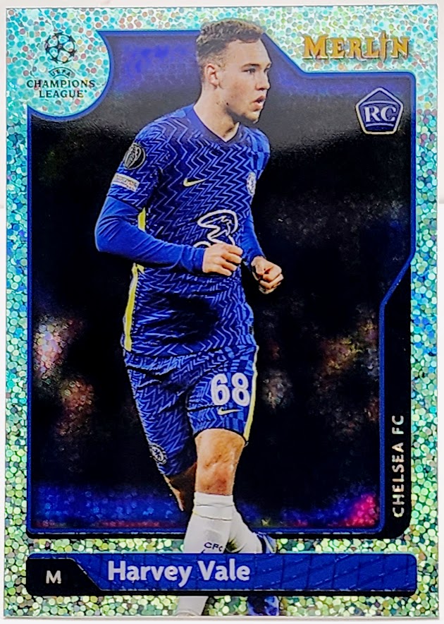 2021-22 Topps Merlin UEFA Harvey Vale /199 Aqua Speckle Refractor RC #58 CHELSEA