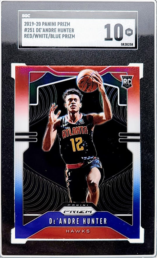 2019-20 Prizm De'Andre Hunter Red White Blue Prizm Rookie RC #251 SCG 10 Atlanta Hawks