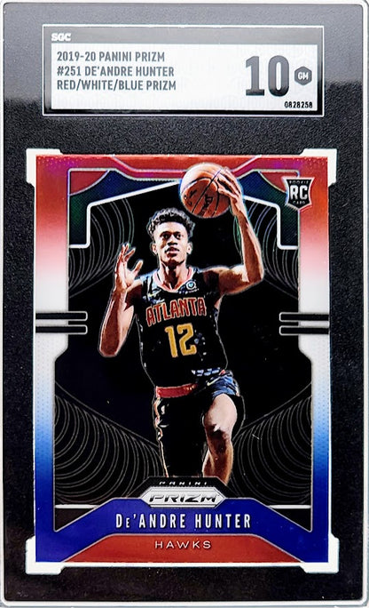 2019-20 Prizm De'Andre Hunter Red White Blue Prizm Rookie RC #251 SCG 10 Atlanta Hawks
