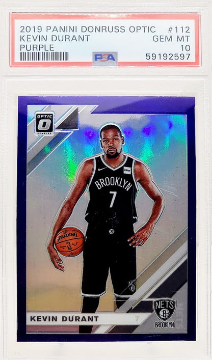 Kevin Durant 2019-20 Panini Donruss Optic Basketball Purple Prizm Card #112 PSA 10 Gem Mint