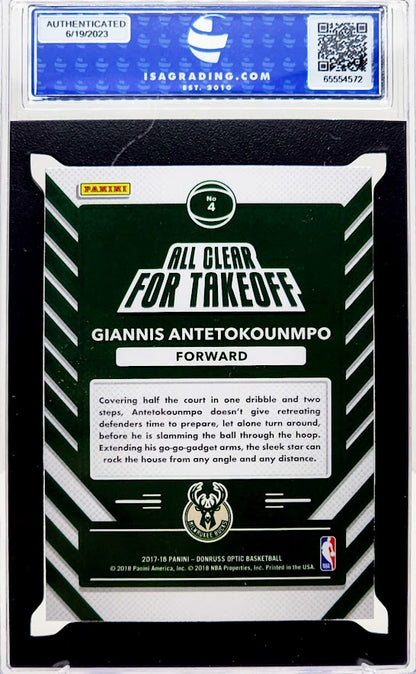 Giannis Antetokounmpo 2017 Panini Donruss Optic All Clear For Takeoff Holo #4 ISA 9 Mint
