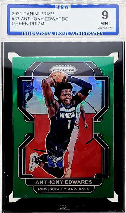 2021 Panini Prizm #37 Anthony Edwards Green Prizm ISA 9 Mint