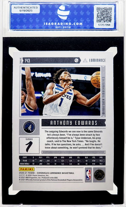 2020-21 Panini Chronicles Luminance Anthony Edwards Rookie Card #143 ISA 9 Mint