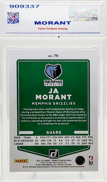 2021 Donruss JA MORANT #76 MEMPHIS GRIZZLIES Parish Gem Mint 10