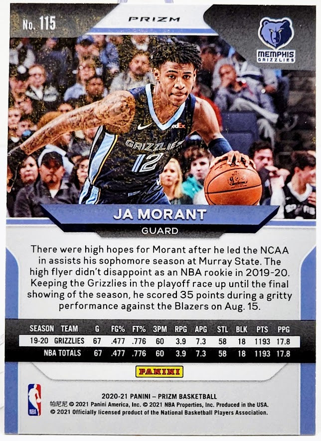 2022 Panini Prizm Ja Morant Purple Wave #115 Memphis Grizzlies