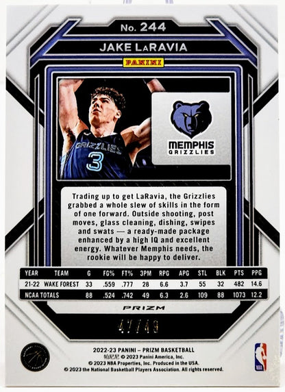 2022-23 Panini Prizm Jake LaRavia #244 RC Rookies Orange Prizm /49