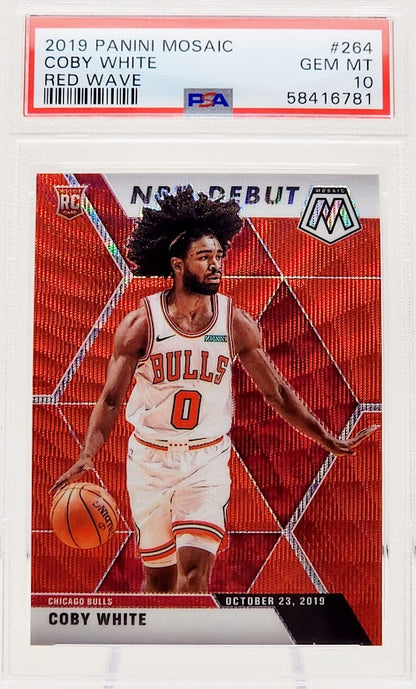 2019-20 Panini Mosaic NBA Debut RED Wave Coby White Rookie RC #264 PSA 10 GEM Mint