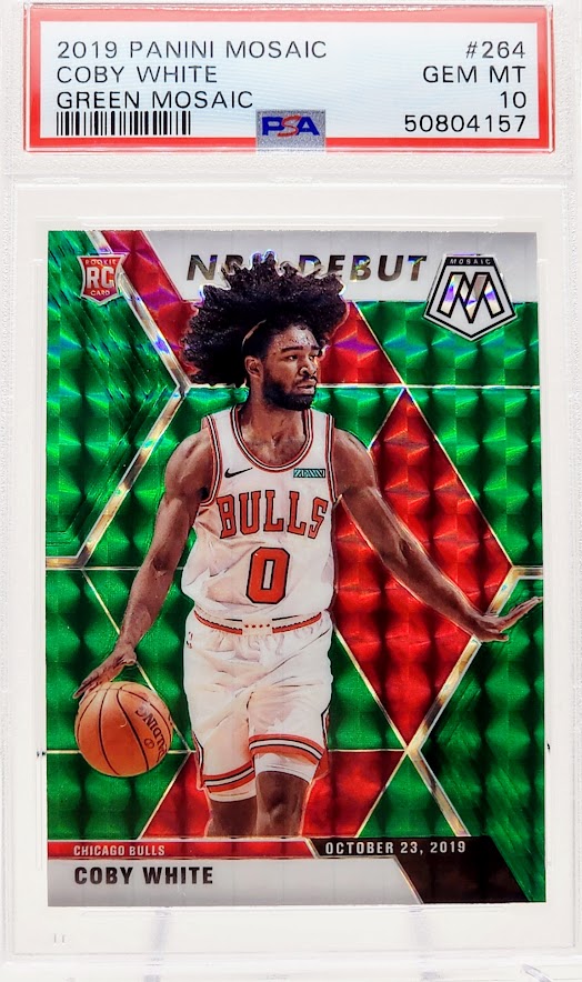 2019-20 Panini Mosaic NBA Debut Green Mosaic Coby White Rookie RC #264 PSA 10 GEM Mint