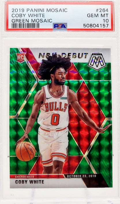2019-20 Panini Mosaic NBA Debut Green Mosaic Coby White Rookie RC #264 PSA 10 GEM Mint