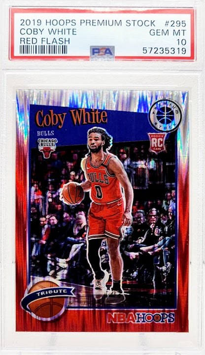 2019 Hoops Premium Stock Pulsar #295 Coby White Red Flash PSA 10 GEM MINT