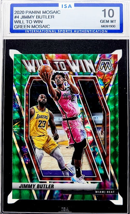 2020 Panini Mosaic Jimmy Butler Will to Win Green Mosaic Prizm #4 ISA 10 Gem Mint