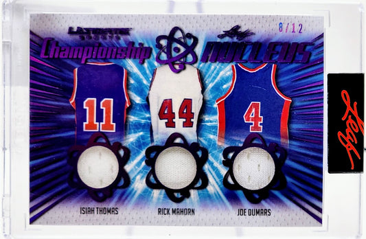 2021 Leaf Ultimate Sports Championship Nucleus Isiah Thomas, Rick Mahorn, Joe Dumars #8/12 Relic #CN-13 Card