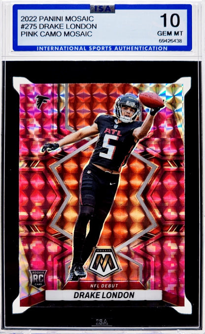 2022 Panini Mosaic Pink Camo Mosaic Drake London Rookie #275 ISA 10 GEM Mint - walk-of-famesports