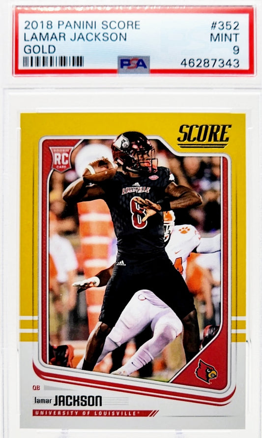 2018 Panini Score Lamar Jackson Gold Arizona Cardinals #352 PSA 9 Mint - walk-of-famesports