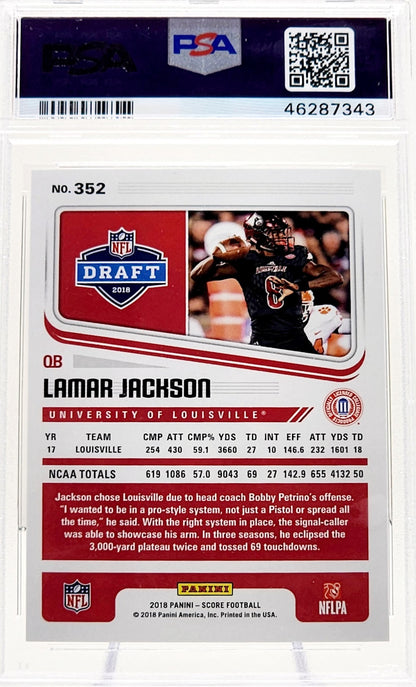 2018 Panini Score Lamar Jackson Gold Arizona Cardinals #352 PSA 9 Mint - walk-of-famesports