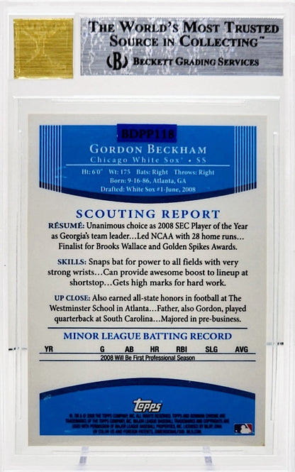 2008 Bowman Draft Prospects Chrome Gordon Beckham #BDPP118 BGS 9 on card/10 on auto GEM MINT Auto - walk-of-famesports