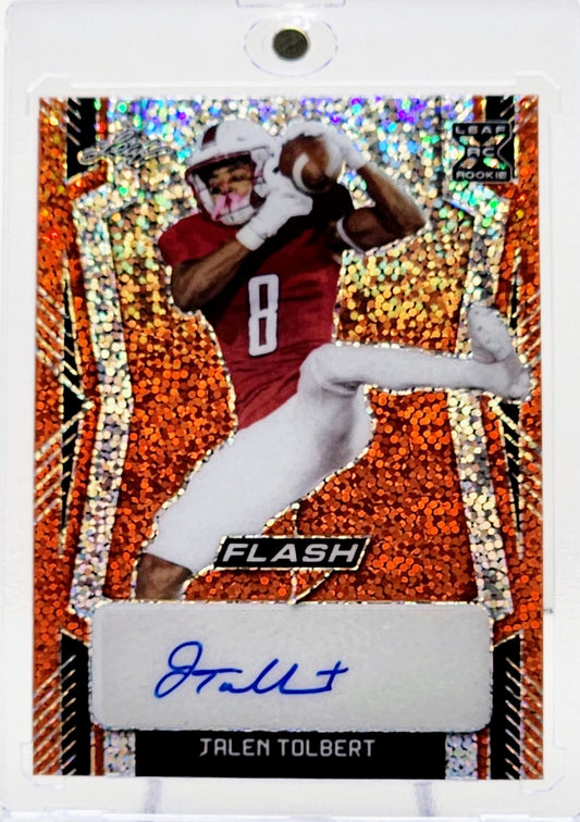 2022 Leaf Flash Jalen Tolbert Auto 1/6 RC Dallas Cowboys SP Orange Sparkles #BA-JT1 - walk-of-famesports