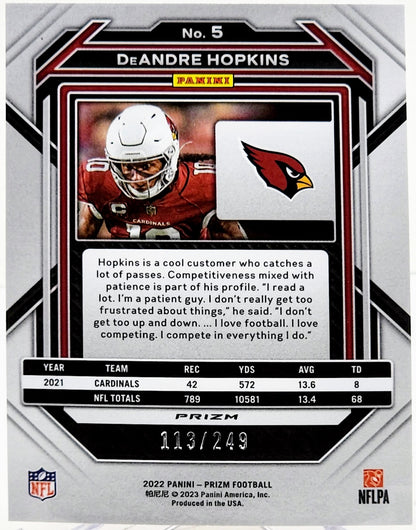 2022 Panini Prizm Orange DeAndre Hopkins #005 113/249 Cardinals - walk-of-famesports